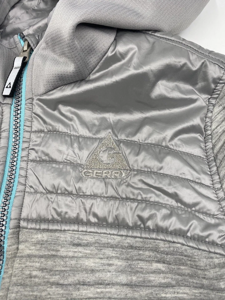 Gerry Women Jacket Zip Up Gray Blue Hooded Ribbed Size Large Pre-Owned Condition - Image 4 of 4