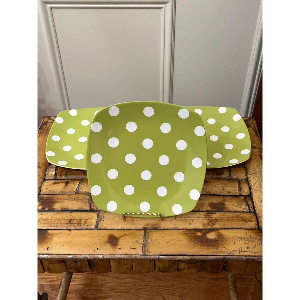 222 Platos Cuadrados Fifth Sugarland Verde Blanco Lunares Repuesto Foto 2 de 4