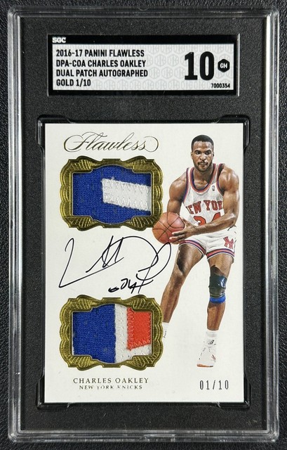 Charles Oakley SGC 10 2016-17 Panini Flawless #37 Dual Gu Patch Auto Gold 1/10