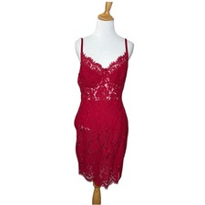 Fashion Nova Red Lace Dress Dropping Hints bodycon Bodysuit Sz Large Juniors New
