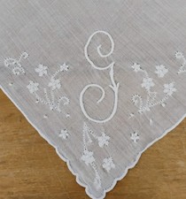 Vgt G Monogram White Semi Sheer Cotton Hankie Handkerchief