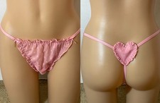 M VICTORIA'S Secret HEART CHIFFON STRAP V-STRING Thong Panty Flocked Ruffle Pink