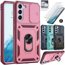 For Samsung Galaxy S22 5G Case Camera Lens Slide Phone Cover / Tempered Glass