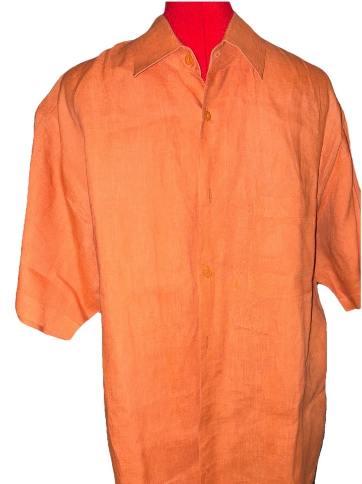 Camisa Linea Uomo Para Hombre Naranja Lino Cuello Abotonado Talla XL Foto 2 de 4