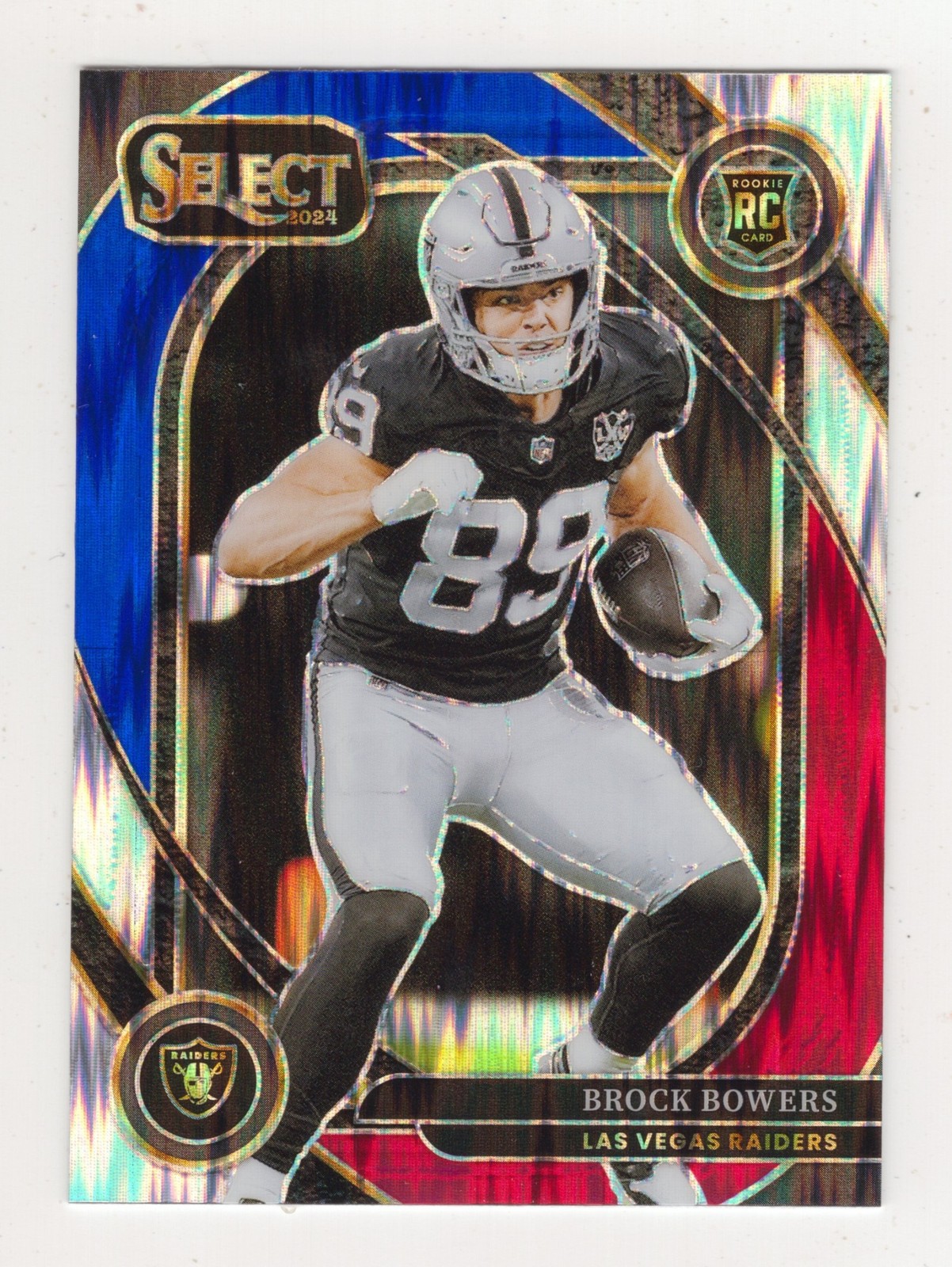 2024 Panini Select Brock Bowers #222 Club Red and Blue Prizm Shock RC Raiders