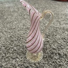 Vintage Murano Pink Ribbon Latticino Gold Flakes Italian Art Glass Pitcher 9”