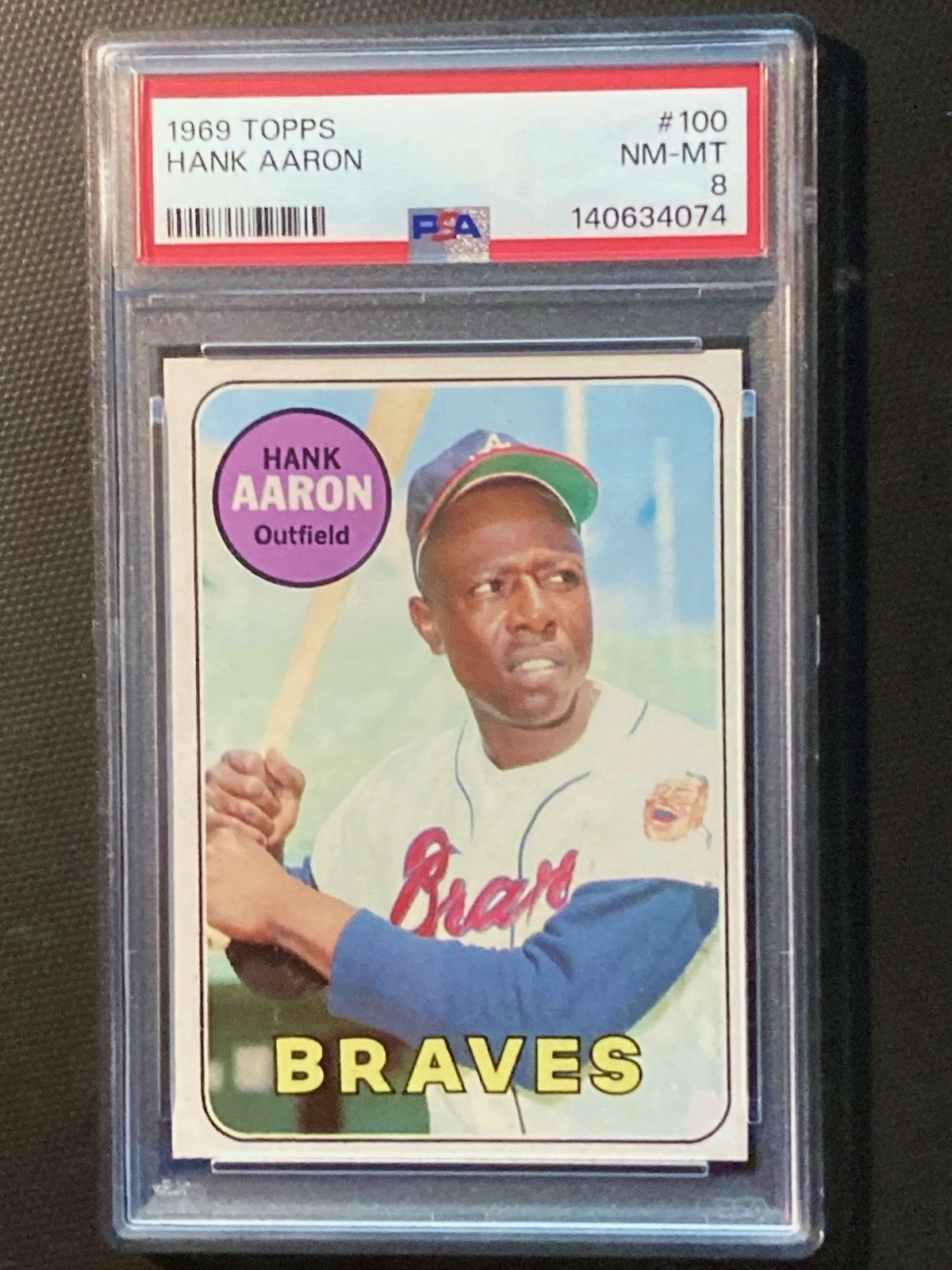 1969 Topps #100 Hank Aaron PSA 8 NM-MT Just Graded Very Sharp