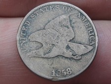 1858 Flying Eagle Penny Cent, Large Letters, Good/VG Obverse Details