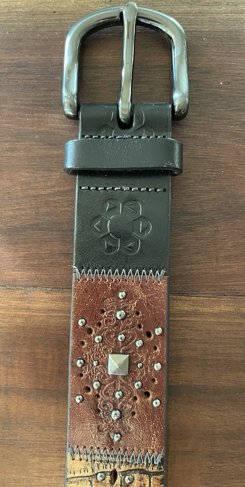 Fossil Studded Multicolor Patchwork Belt Small 33… - image 7