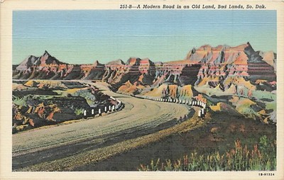 Postcard SD: Modern Road in an Old Land, Bad Lands, South Dakota