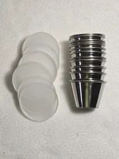 (12) 3 oz Metal Condiment/Sauce Cups Stainless Portion Kitchen Containers w/Lids