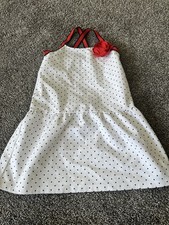 Janie and Jack Size 8 Sleeveless Dress Polka Dot Navy White Red Criss Cross I