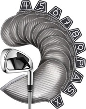 Iron Golf Head Club Set,10pcs Golf Iron Covers, Black Leather Headcover Wedge