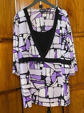 Maggie Barnes Women's 2X Purple Black Geometric Stretch Blouse Made in USA