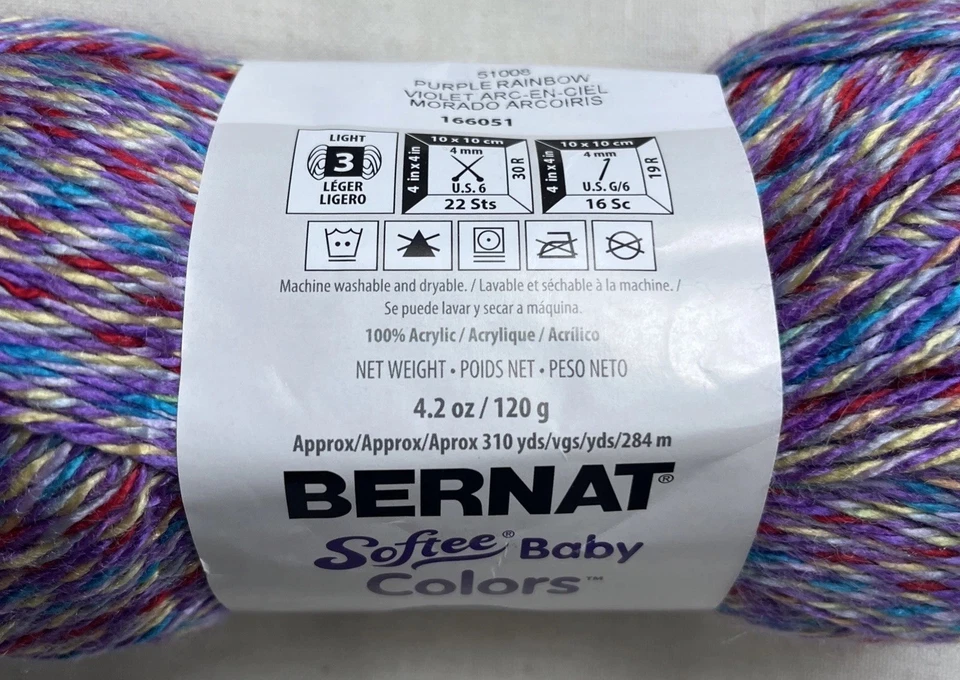 LOT of 2 BERNAT SOFTEE in PURPLE RAINBOW Baby Yarn Colors 51008 310yds 4.2oz - Image 4 of 4