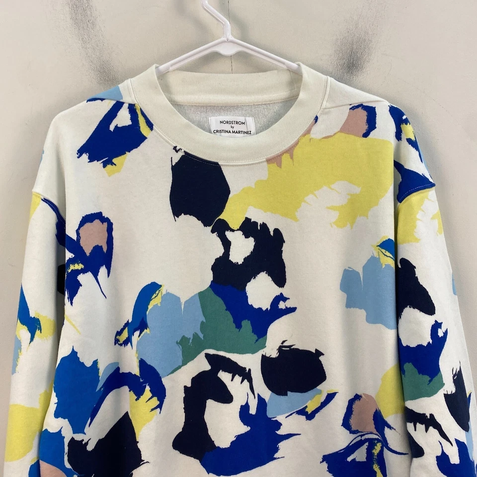 Nordstrom Cristina Martinez 女式中号运动衫上衣白色飞溅套衫 — 第 2/4 张图片