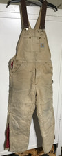 Carhartt Bibs Coveralls Men  s 36X30 BRN Double Knee Canvas No Holes or Tears