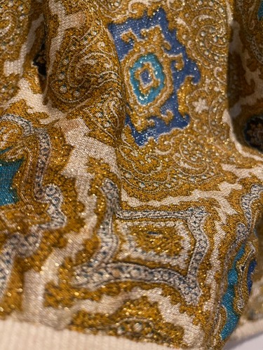 Vintage Park Storyk 50’s/1960's Metallic Gold Blue Acrylic Cardigan Sweater Sz M - Picture 5 of 23