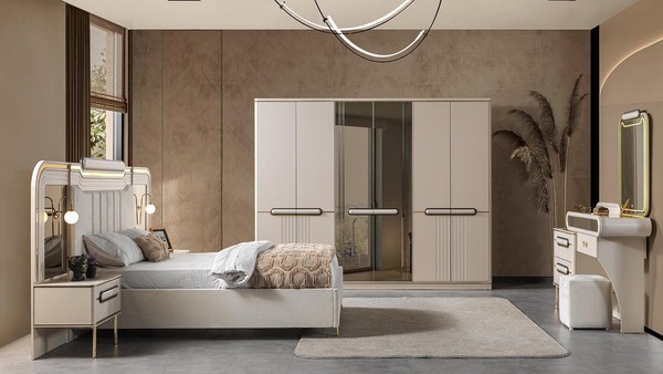 Bett 2X Nachttisch Kleiderschrank Kommode Stil Modern Farbe Weiß Neu-image