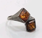 Beautiful Vintage Sterling Silver Square Orange Amber Ladies Ring Size 8.5