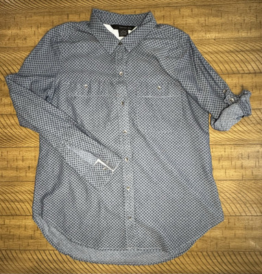 Calvin Klein Jeans Women s M Regular Blue Geometric Woven Long Sleeve Button-Up