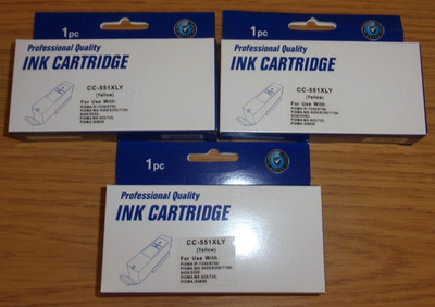 CC-551XLY x 3 GELBE TINTENPATRONEN FÜR CANNON PRIXMA IP-7250/8750, MG-5450/6350