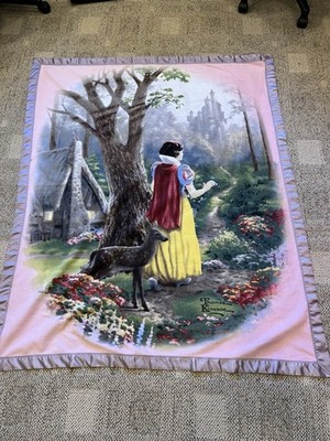 Snow White Thomas Kinkade Fleece Throw Blanket Dream Collection Satin Trim Unuse