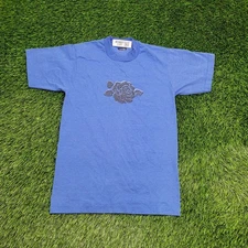 Vintage 80s Rose Flower Shirt Teens XS/S 16x25 Blue