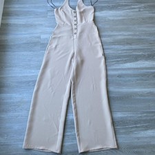 Beige Halter Wide-Leg Jumpsuit   Button Front   Minimalist Neutral One Piece