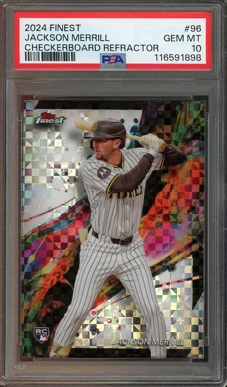 2024 Finest #96 Jackson Merrill GEM-MT Checkerboard Ref. PSA 10 Padres 1898
