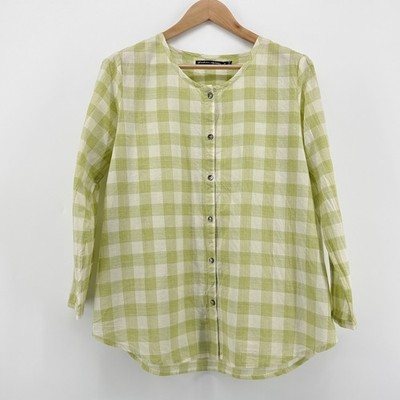 Gudrun Sjoden Green Gingham Organic Cotton Button Down Shirt Womens Medium