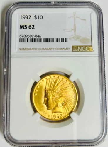 1932 P US American $10 Eagle Indian Head Gold Coin Graded NGC MS 62