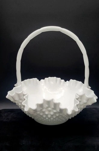 Fenton Milk Glass Hobnail Basket 11.5"
