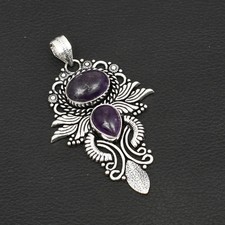 Amethyst Gemstone Ethnic Handmade Leaf Pendant Jewelry For Unisex 2.88