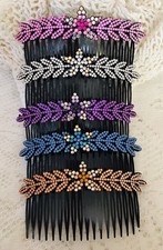 5 Colorful Fancy Rhinestone Designed Hair Combs 4  Long