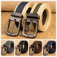 Men Canvas Belts Pin Buckle Casual Braided Waistbands Adjustable Coffee