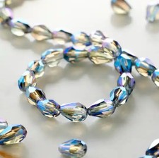 Bead Gallery Faceted Glass Teardrop Beads Blue Luster 4x6mm 10  Strand