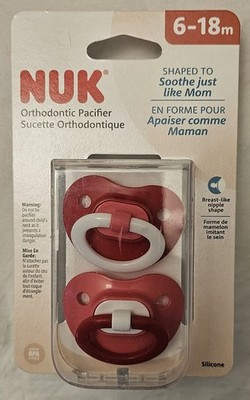 Baby 6-18 months 2 Orthodontic Pacifiers NUK Silicone Shaped Soothe Like Mom New