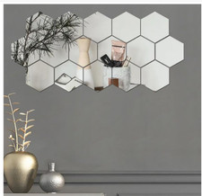 Silver Hexagon Mirror Acrylic Wall Stickers with Adhesive 24Pcs