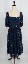 LC Lauren Conrad M Midi Polka Dot Smocked Balloon Sleeve Dress Pockets NWT