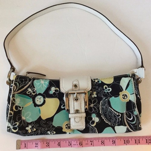 Nine West Shoulder Bag Turquoise Green Tropical Flowers Buckle Small Short Strap - Picture 10 of 11