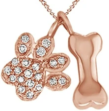 Natural Diamond Accent Paw & Bone Pendant in 10K Solid Gold