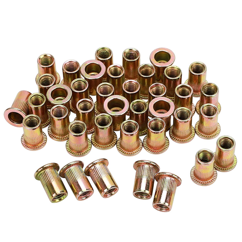 100Pcs Carbon Steel Rivet Nut, 1/4''-20UNC Flat Head Rivnut Threaded Insert Nuts - Picture 8 of 12