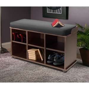 Upholstered Bench Seat Padded Cushion 6 Built-In Storage ...