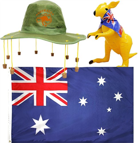 AUSTRALIA AUSTRALIA DÍA DISFRAZ DECORACIÓN FIESTA CONJUNTO BANDERA SOMBRERO INFLABLE - Imagen 2 de 8