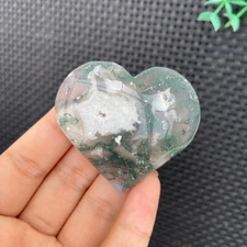 48g Moss Agate Stone Heart Carving Small Size Quartz Crystal Specimen Healing