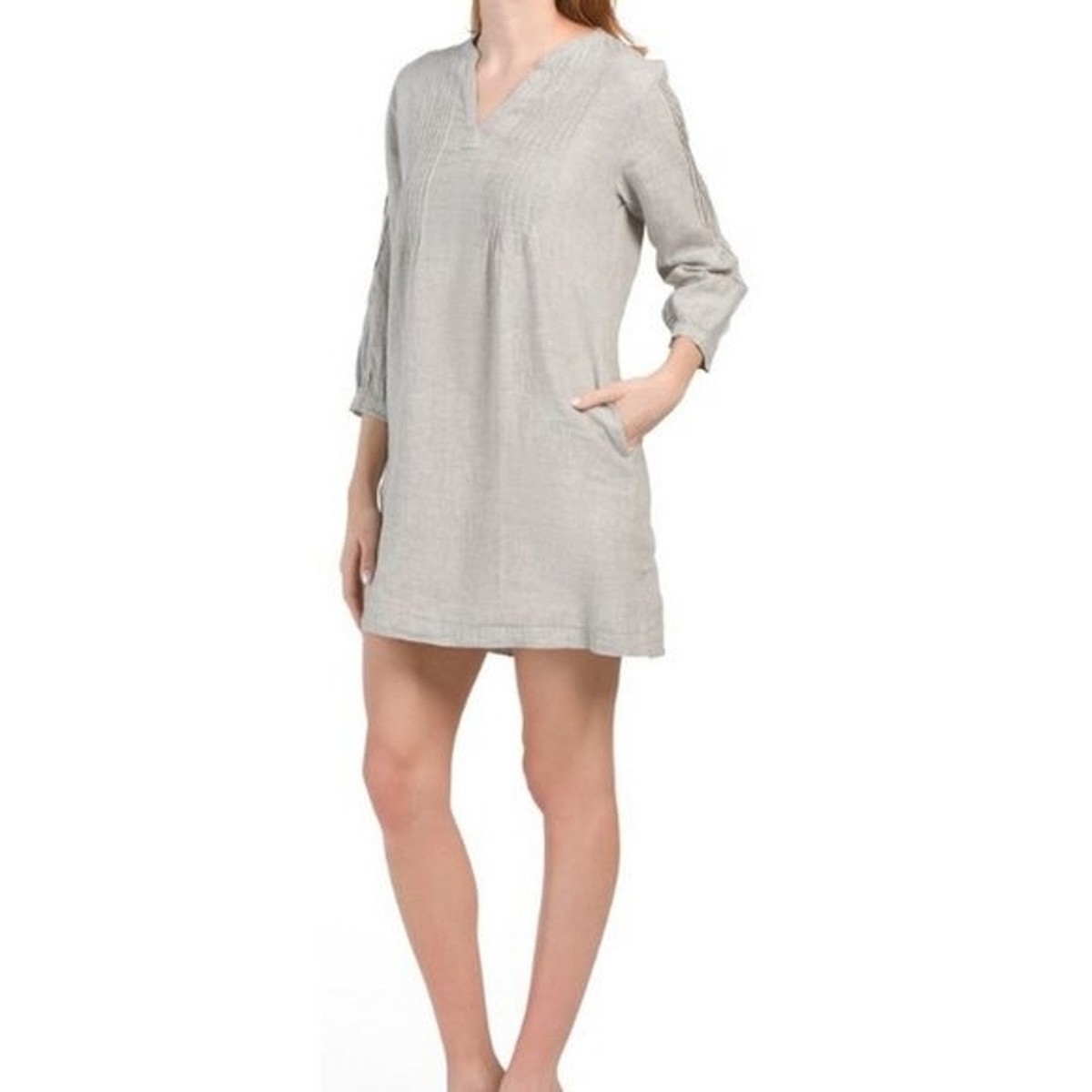 NWT TAHARI Linen Tunic Shirt Dress Womens Medium Gray Long Sleeve Swim Cover NWT TAHARI Linen Tunic Shirt Dress Womens Medium Gray Long Sleeve Swim Cover