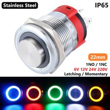22mm Metal Push Button Switch High Head LED Light Latching Momentary 1NO 1NC 5A