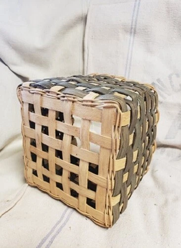 Primitive Vintage Handmade Weaved Basket Faded Greens For A Great Antique Look - Image 2 of 4