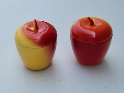 Hazel Atlas? Milk Glass Apple Shaped Sugar Bowl Jam Jar w/ Lids Vintage Set of 2